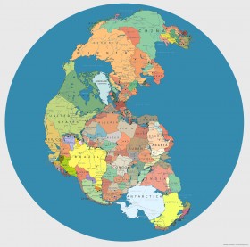 Map Showing Where Today’s Countries Would Be Located on Pangaea